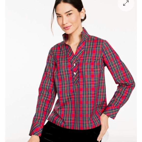 Talbots rhinestone black watch plaid festive blouse - Picture 11 of 11